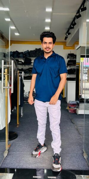 Dark Sky Blue Half Collar Pocket T-Shirt - XXL