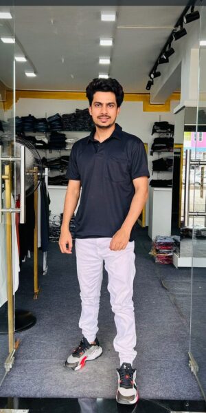 Dark Black Half Collar Pocket T-Shirt - L