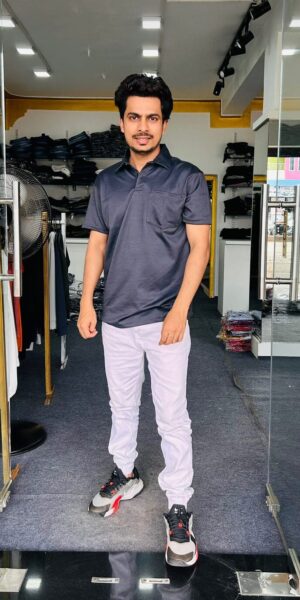 Dark Grey Half Collar Pocket T-Shirt - XXL