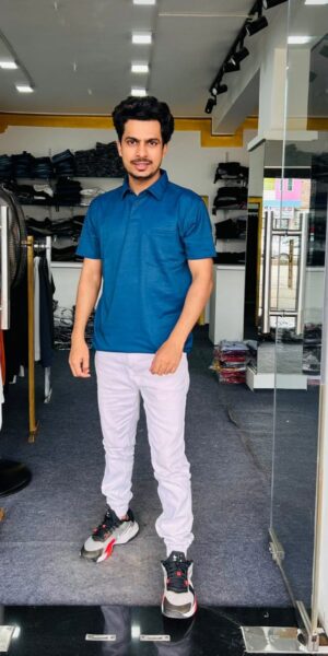 Dark Sky Blue Half Collar Pocket T-Shirts