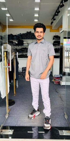 Dark White Grey Half Collar Pocket T-Shirts - XXL