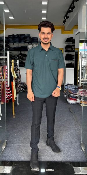 Green Half Collar Pocket T-Shirt - 3XL