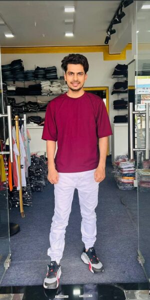 Maroon Drop Shoulder T-Shirts - L