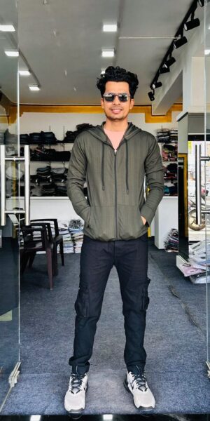 Olive Green Zipper Hoodie - L