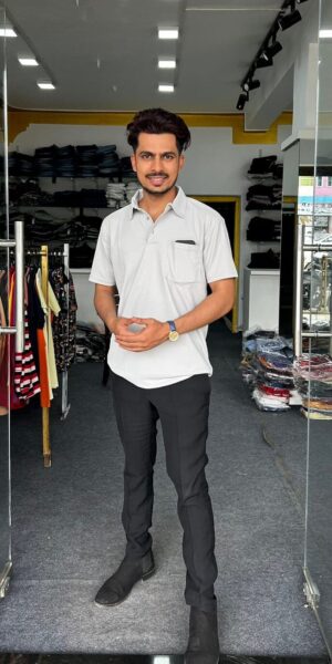 White Grey half Collar Pocket T-Shirt - 3XL